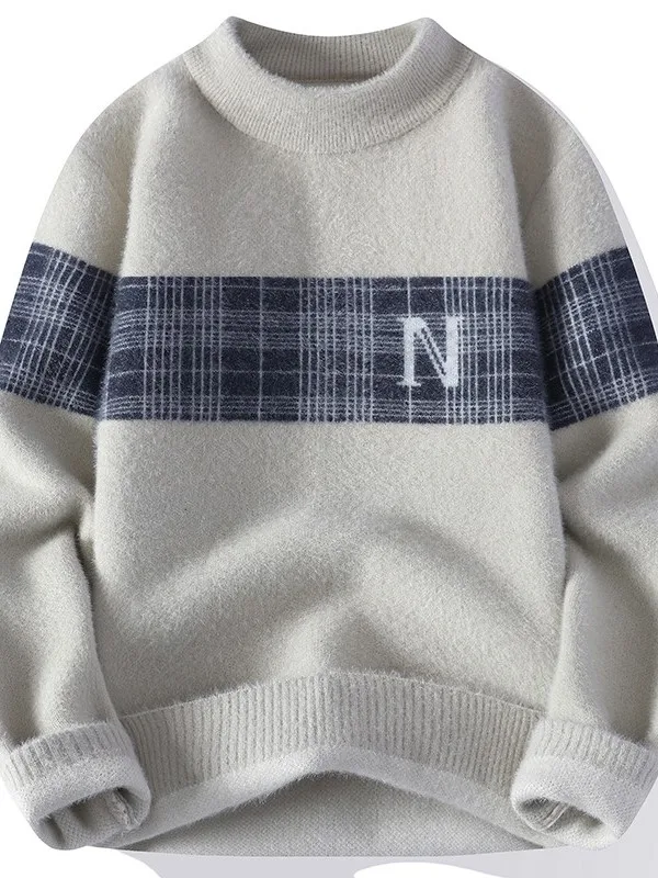 

Теплый вязаный свитер для мужчин, модный повседневный базовый слой для студентов, зимний сезон, из полиэфирного волокна, с круглым вырезом