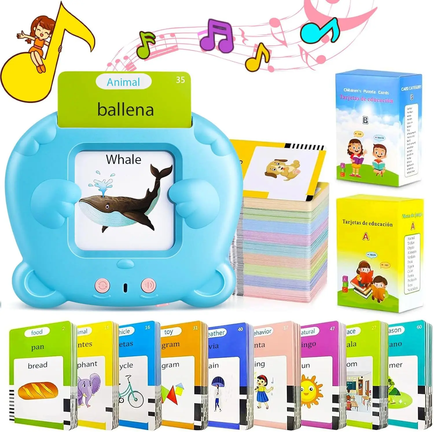 Spanish & English Bilingual Flash Card Reader Insert Type Word Learning Machine Children Early Educational Tool Birthday Gift