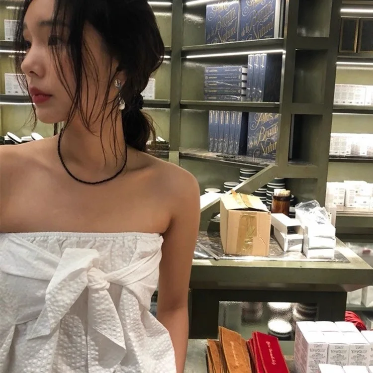 

Summer 2025 Barnet Eight Milk Knot Texture Sensation Outerwear Tube Top Women's Faion Commute ort Length ...