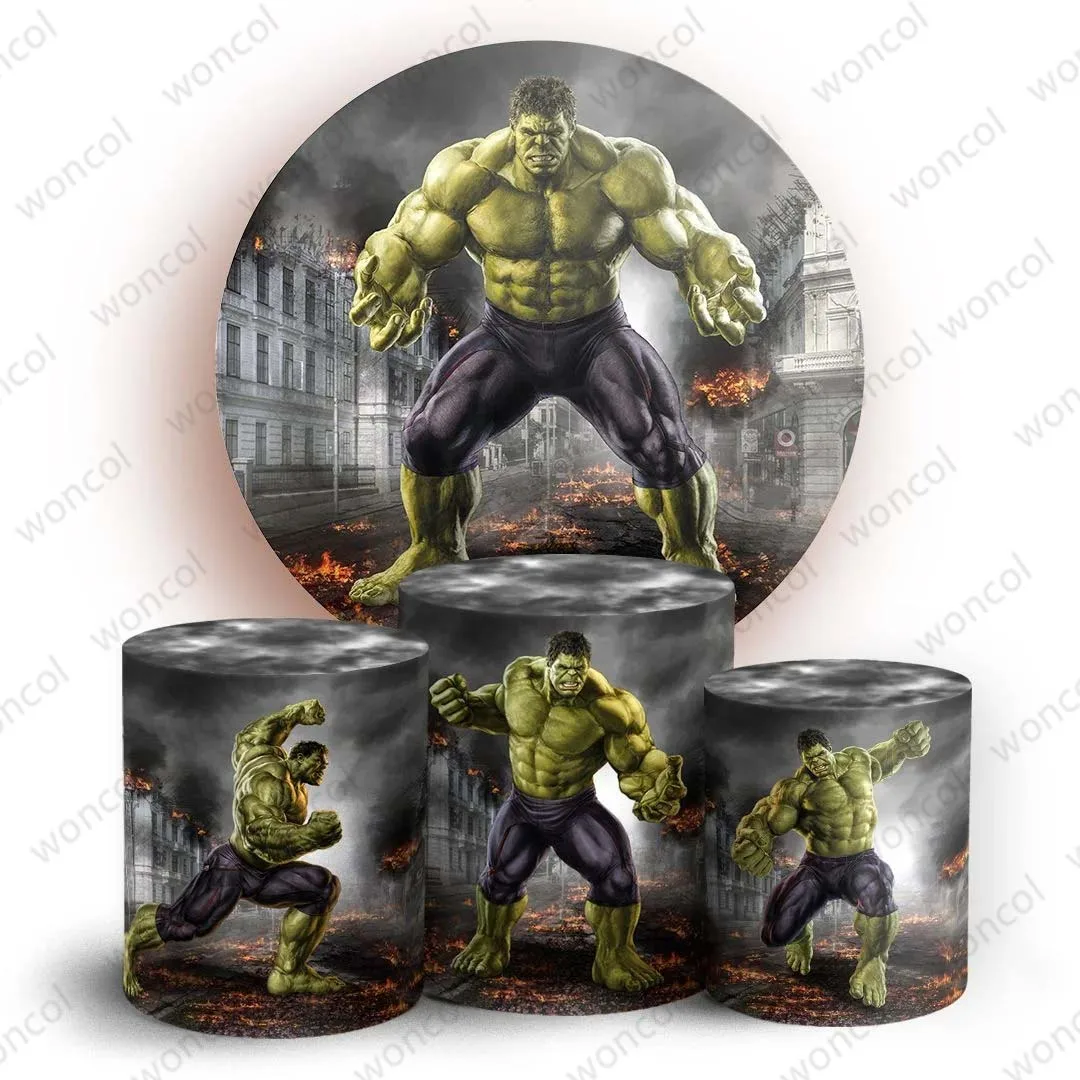 Avengers Hulk Round Backdrop The Incredible Hulk Circle Backdrop Boy Birthday Marvel Hulk Cylinder Cover Party Decor Photo Prop