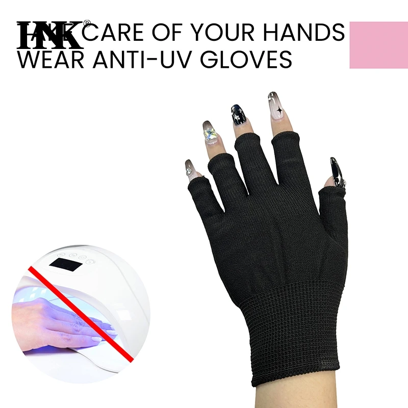 Black Short Weaving Fabric Gloves For Uv Protection Anti-blackening Nail Art Uv Light Therapy Machine