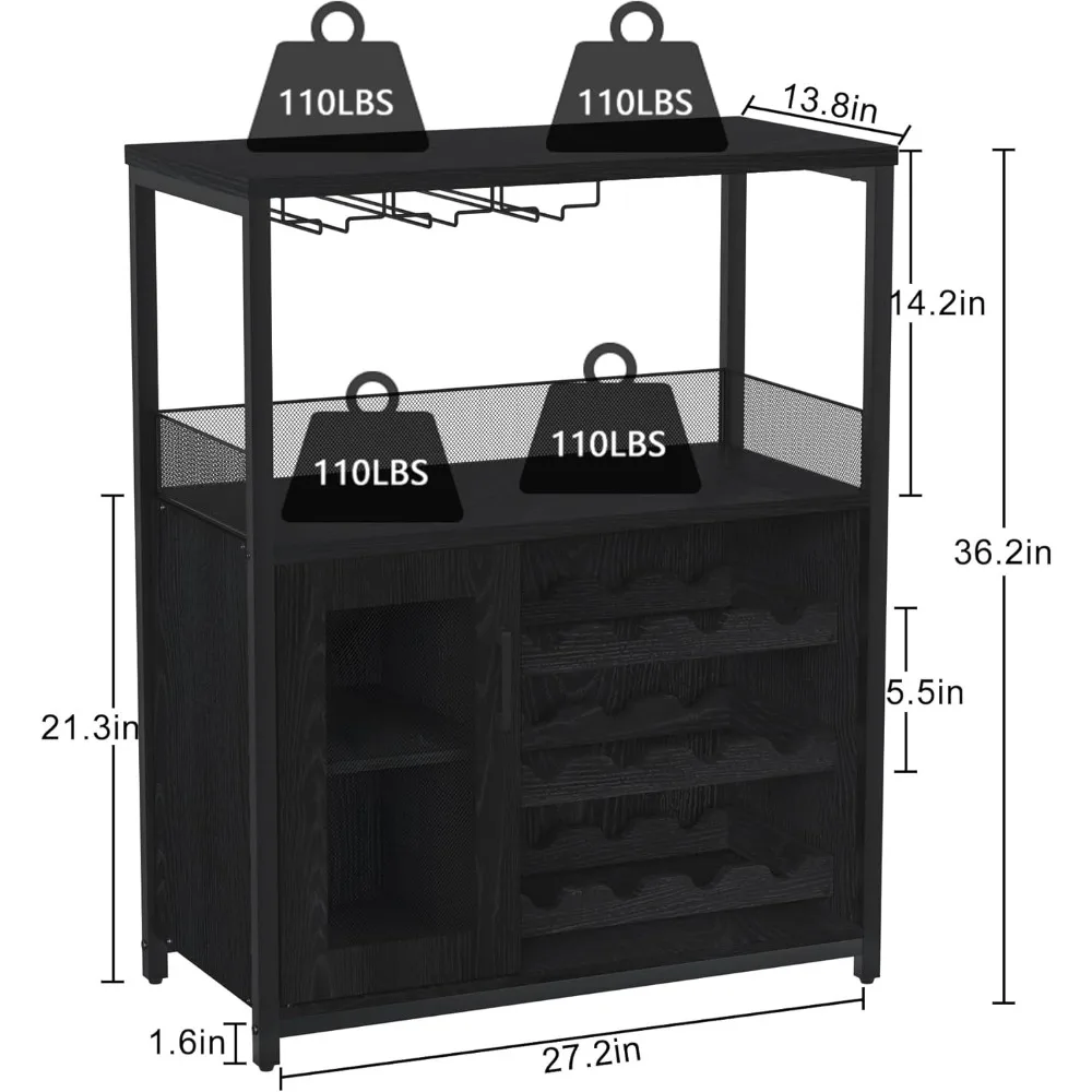 خزانة بار النبيذ من 3 طبقات مع رف نبيذ قابل للفصل، وخزانة مشروبات مع مساحة تخزين، وخزانة بار القهوة مع حامل زجاجي