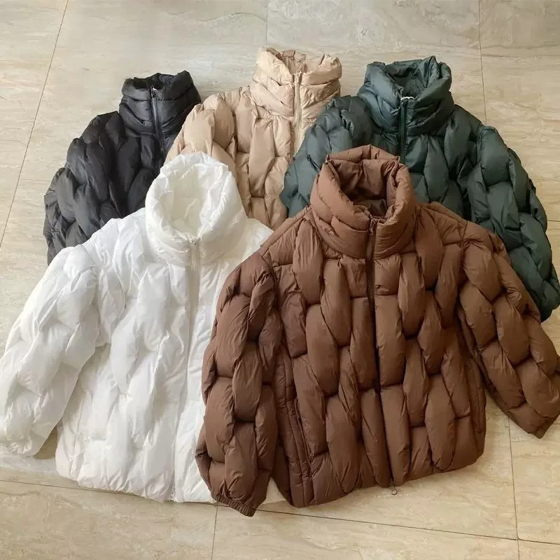 Women's Clothing Brown Fashion Loose Warm Weave Cotton Coat Long Sleeve Stand Collar Zippers Women Jacket 2026 Autumn Winter New