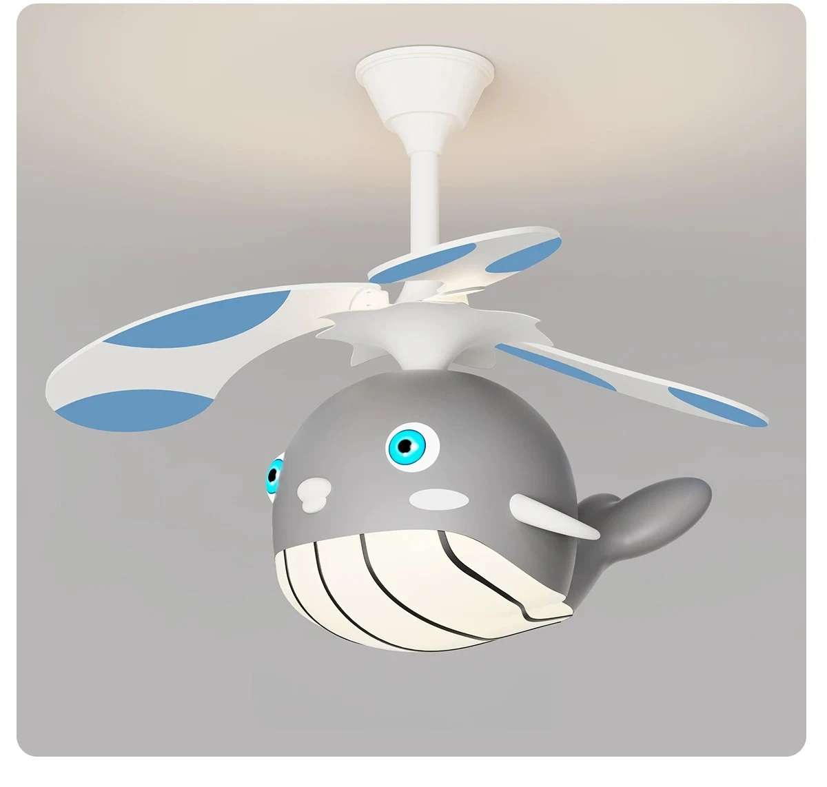 Dolphin Ceiling Fan Light for Kids Room,Boys Girls Bedroom with Eye-Caring LED,Quiet Flush Mount Lamp for Child, Fun Ventilation