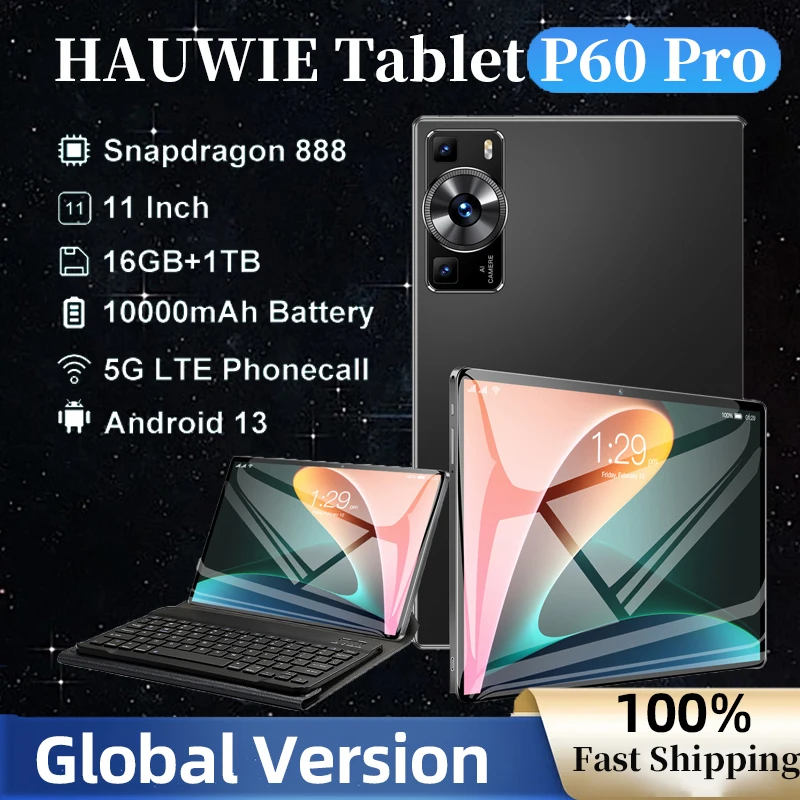 2025 New Orlglnai Hauwie P60 Pro Tablet Pad 16GB+1TB 10000mAh 11inch HD Android 14 5G Dual SIM Phone Call WiFi GPS Tablet PC