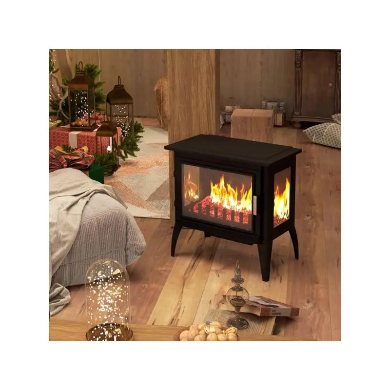 

24-Inch Electric Fireplace Stove, 1000W/1500W Freestanding Heater with Realistic Flame & Adjustable Temp, Black Finish