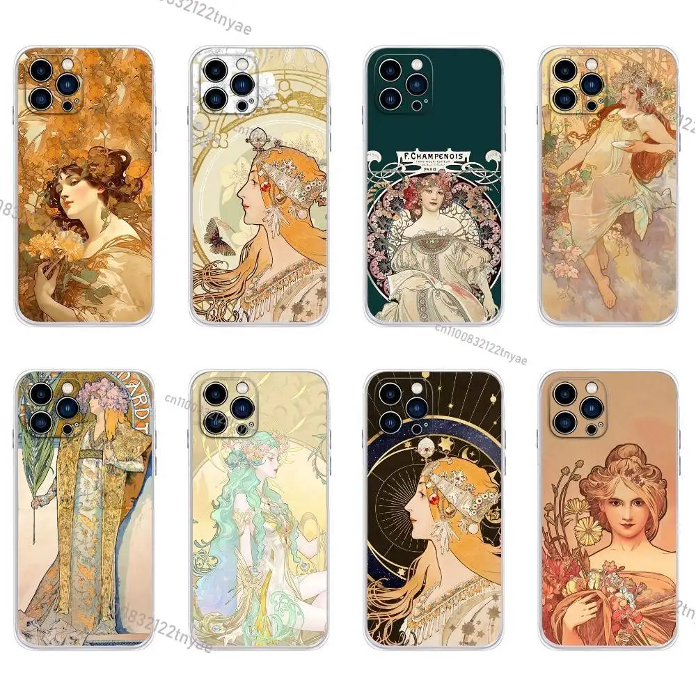 

Vintage Alphonse Mucha Phone Case For iPhone 16,15,Pro,Max,14,Plus,13,12,11,E Mini Air,17,Pro Drop Protection Cover TPU