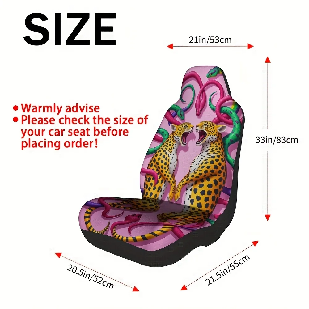 2pcs, Modern Leopard Snake Surreal Abstract Print Car Seat Covers, Comfortable And Durable, Universal Fit For Most Vehicles, Gre