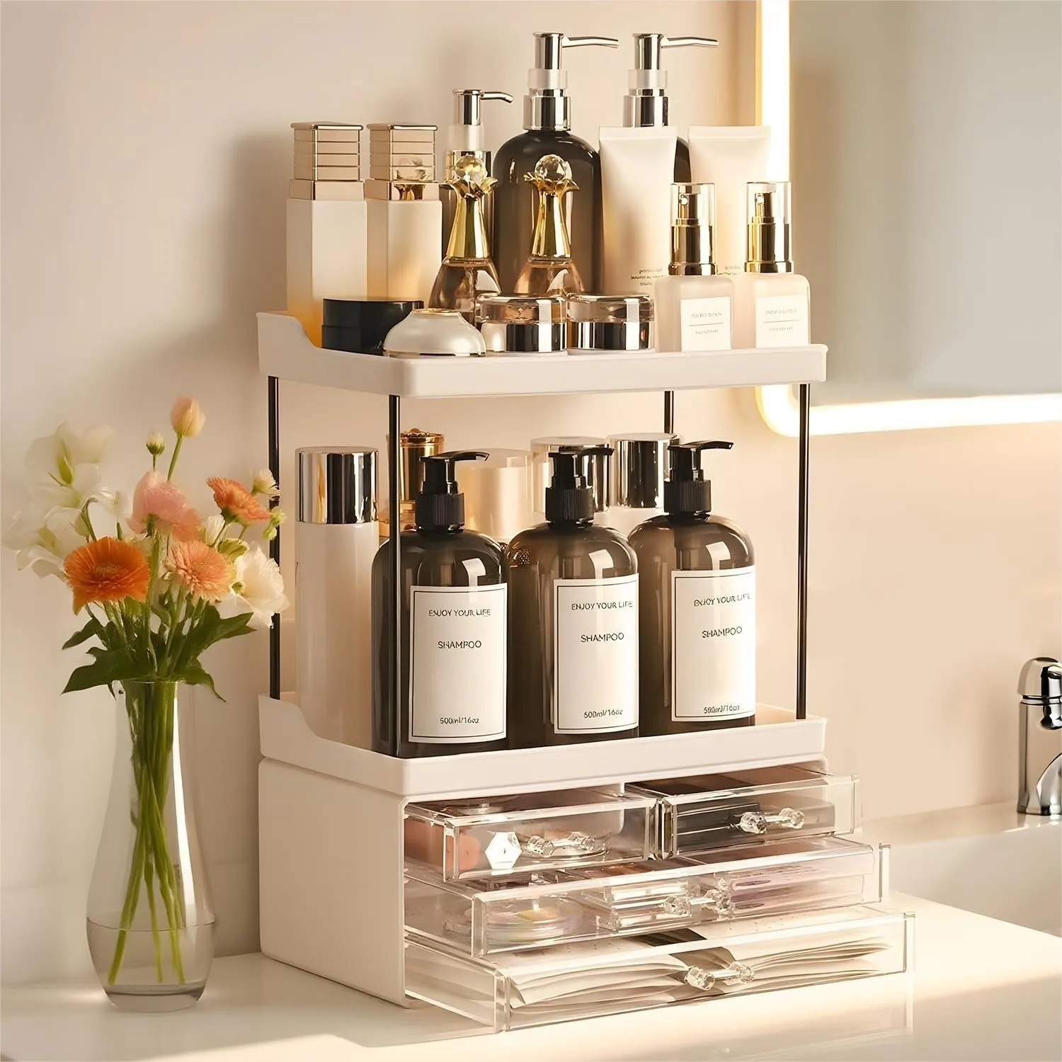 

5-Tier 4-Drawer Bathroom Organizer for Cosmetics, Perfume & Skincare Storage, White
