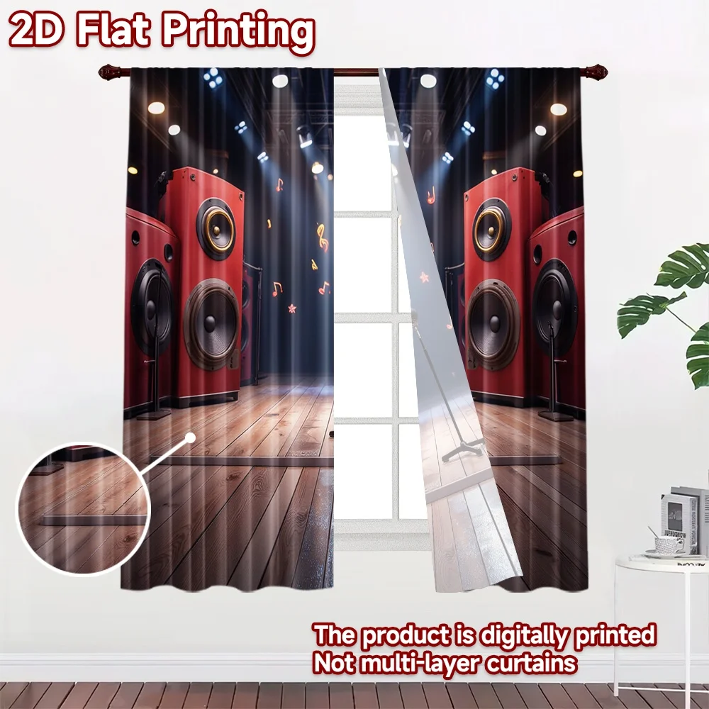 2D flat 2pcs Curtain Country Style Red Speakers Music Stage Digitally printed polyester Family Party Decoration Perfect for