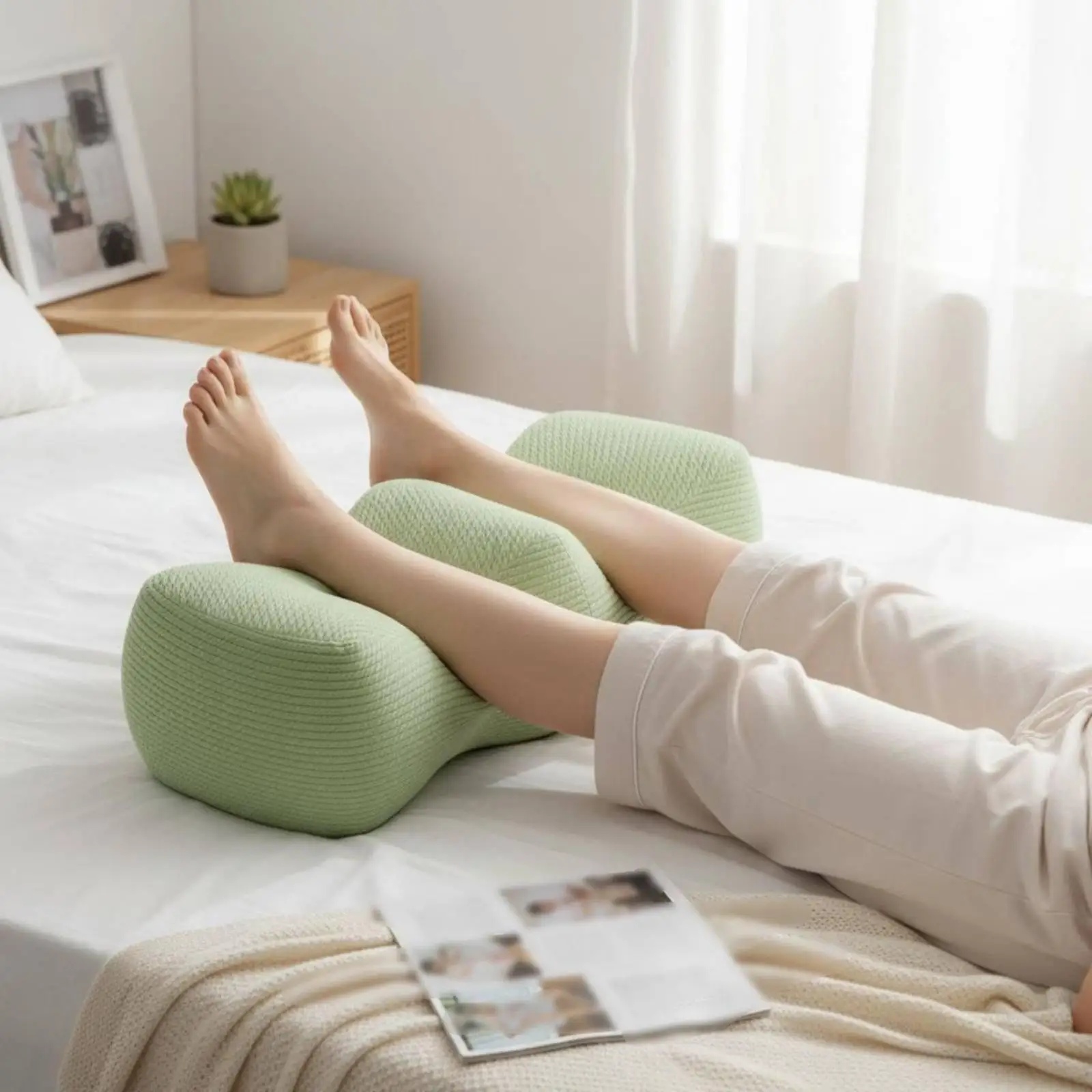 Side Sleeper Knee Pillow with Knitted Cover Memory Foam Leg Cushion for Sleeping Orthopedic Support Between Legs Comfortable Bed