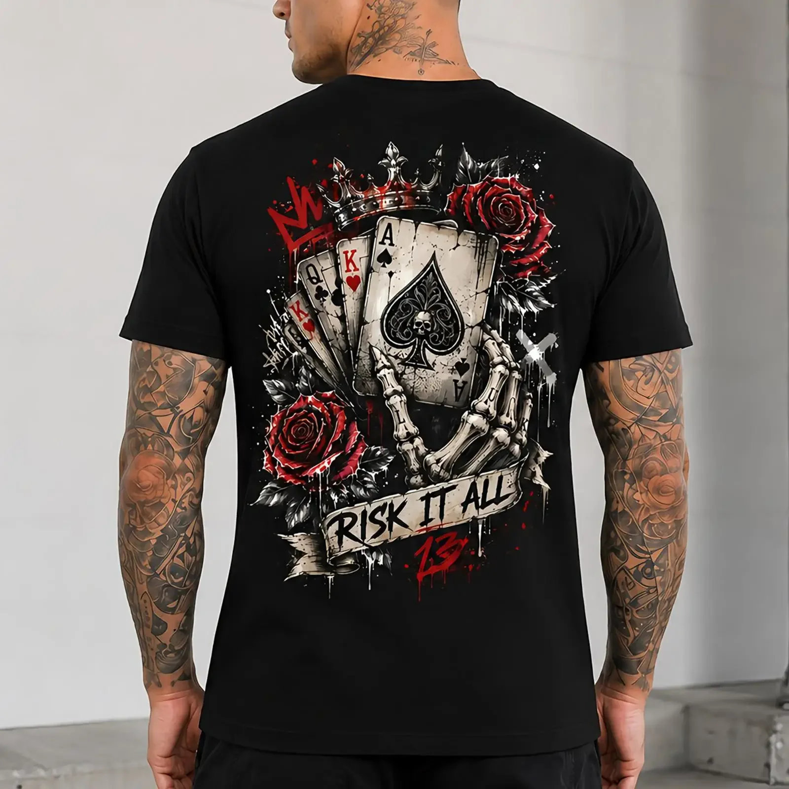 7Guns Herren T Shirt Risk It All schwarz kurzarm S 5XL Rundhals vintage Washed Breathable Slightly streetwear