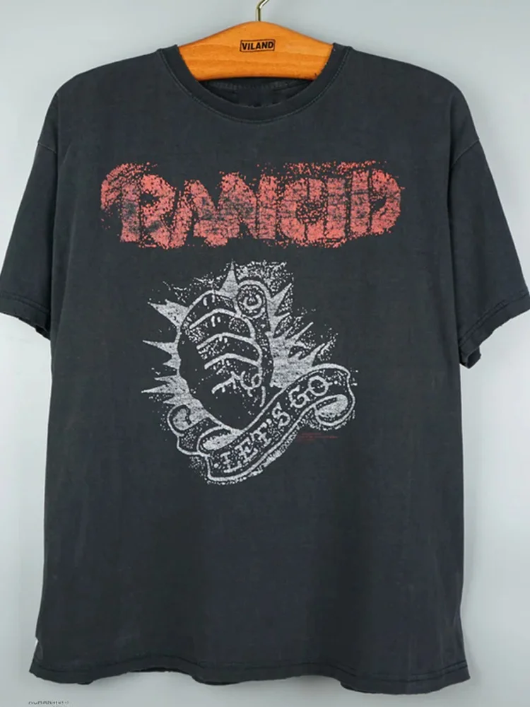

Футболка из чистого хлопка с прямым принтом в стиле 90-х годов, с изображением уличного певца Rancid, молодежная модная летняя футболка, устойчивая к сминанию