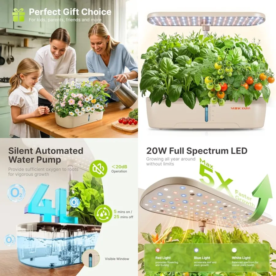 

Hydroponics Growing System Kit 12 Pods, Indoor herb Garden with 20W LED Grow Light, Visible Water Tank with Pump, 2.2"-12.4" Ad