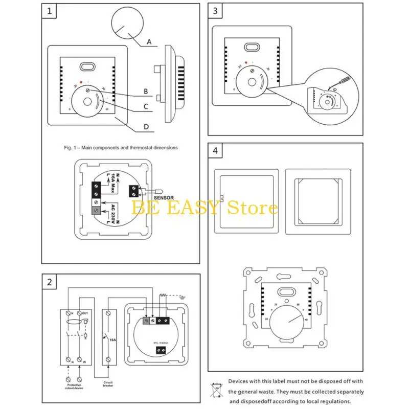 Termostato meccanico regolabile E28F per riscaldamento a pavimento/elettrico 16A 220 ~ 240V