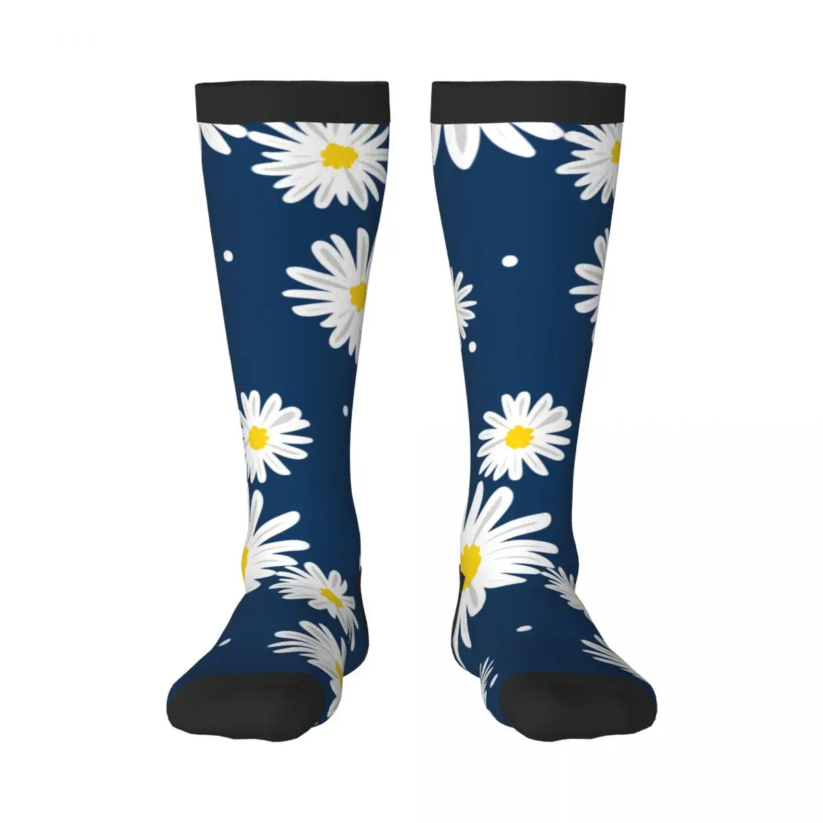 High Socks White Daisies And Circle Over Knee Socks Streetwear Long Hosiery for Daily
