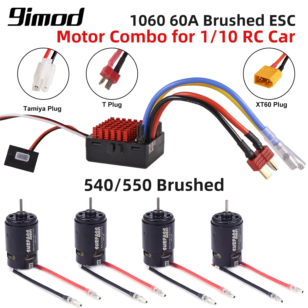 

9IMOD RC Brushed Motor ESC Combo 1060 RTR 60A ESC Electronic Speed Controller with 540/550 Motor for 1/10 SCX10 TRX4 TRX6 D90