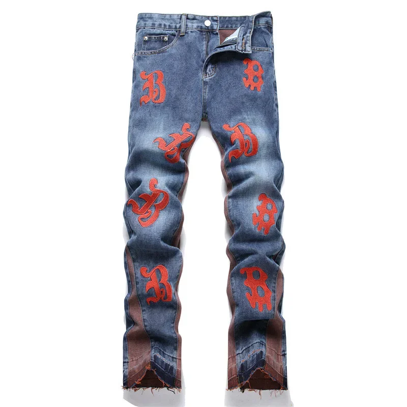 

EH·MD® National Style Embroidered Splicing Men's Jeans High-End Soft Casual Cotton Stretch Patch Luxury Fashion Four Seasons2023