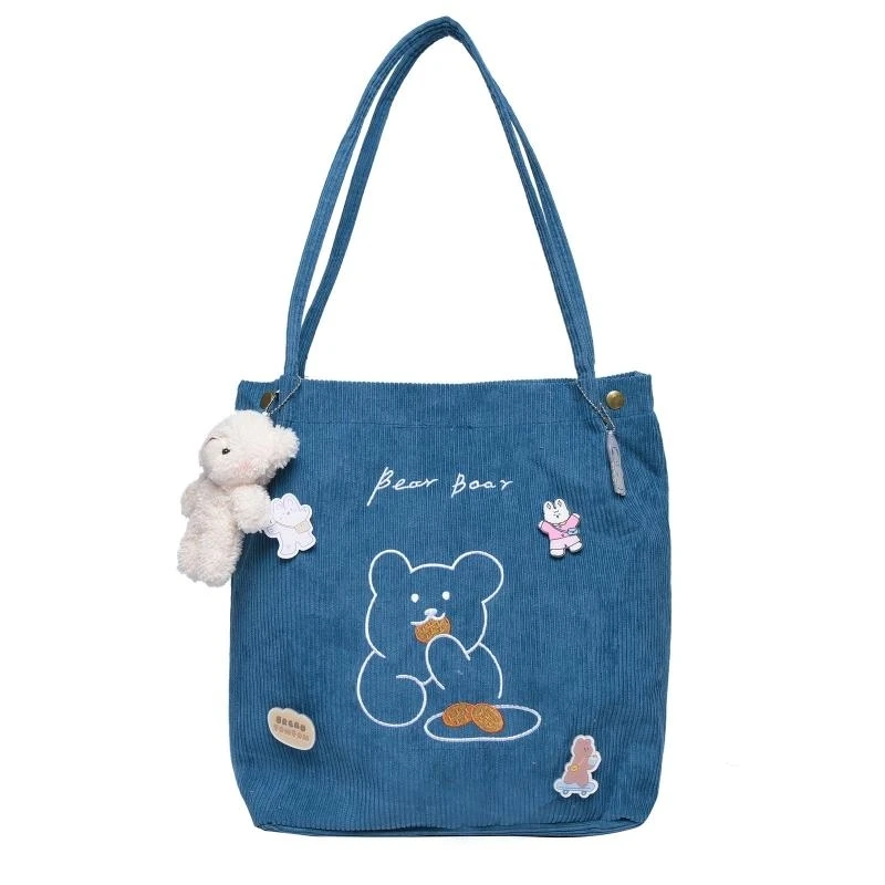 

Casual Tote Shoulder Bag with Inner Pocket Handbags Cartoon Tote Bag with Pendant Large Capacity Tote Bags