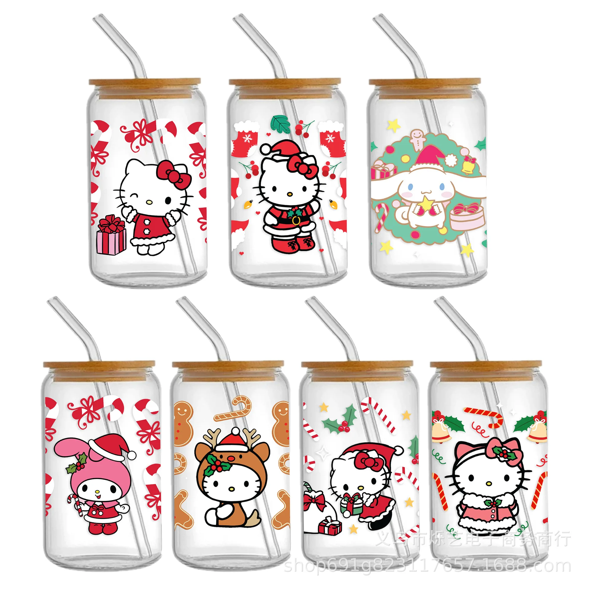 كاواي أنيمي نقل ديي الشارات ، سانريوس ، مرحبا كيتي ، فوق البنفسجية ، ملصق DTF للأكواب الزجاجية ، كورومي ، لحن بلدي ، عيد الميلاد #3