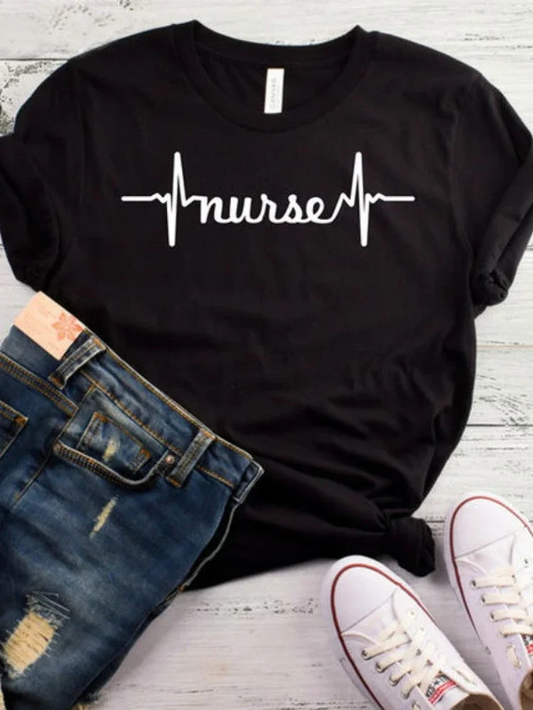 

Women T Shirt Nurse Heartbeat Print T Shirt Women Short Sleeve O Neck Loose Tshirt Ladies Fashion Tee Shirt Tops Clothes Mujer