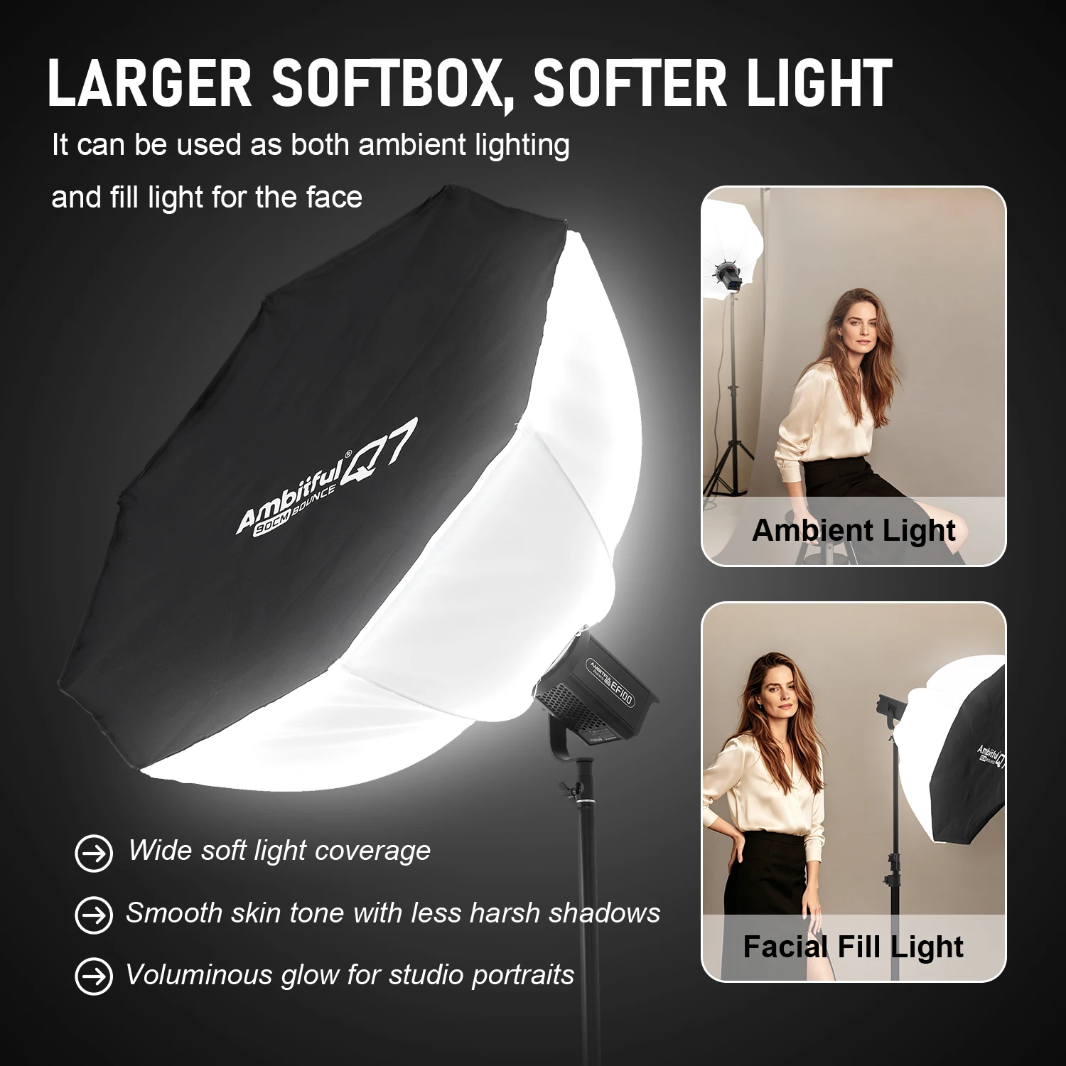AMBITFUL Q7 65cm 90cm Reverse Octagon Umbrella Softbox Quick-Setup Bowens/GODOX Mount Bounce Softbox For GODOX YONGNUO NANLITE