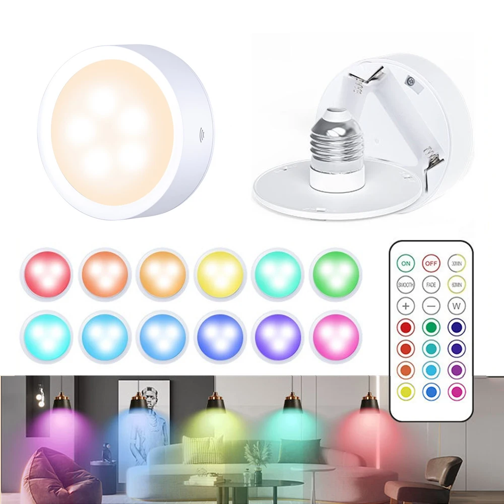 Led Puck Lights E26/E27 Base RGB Color &Remote,Indoor Decoration for Non-Hardwired Wall Sconce Fixtures