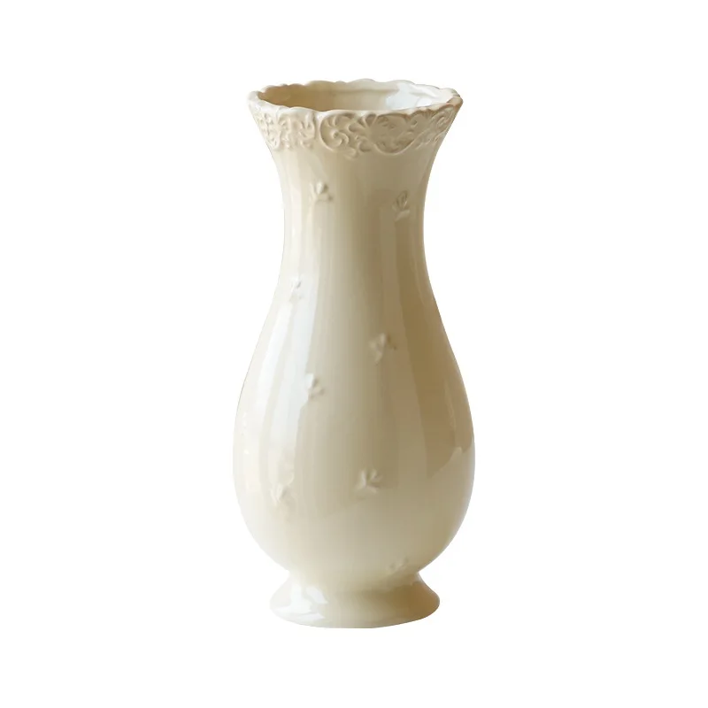 French-style Cream Ceramic Hydroponic Vase for Living Room Dining Table Flower Arrangement Art Decor