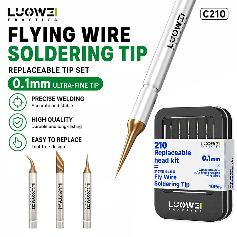 LUOWEI C210K/I/J Soldering Iron Tips Set Ultra-Fine High Precision Heat-Conductive for Phone IC Jumper Wire Soldering Work