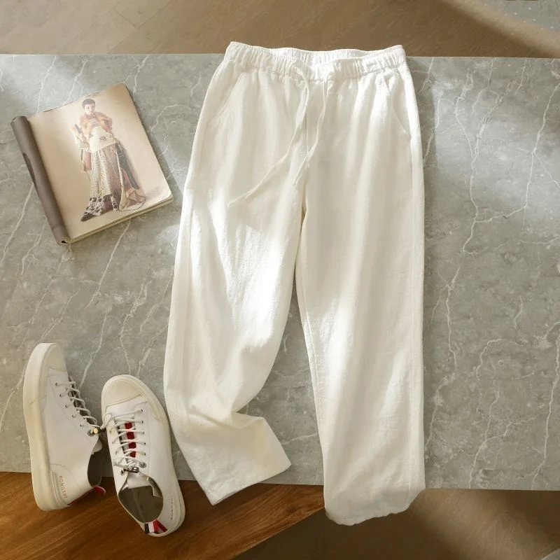 New Linen Casual Pants Men Women Thin Straight Tube Cotton Linen Retro Style Chinese New Style Straight Leg Pants