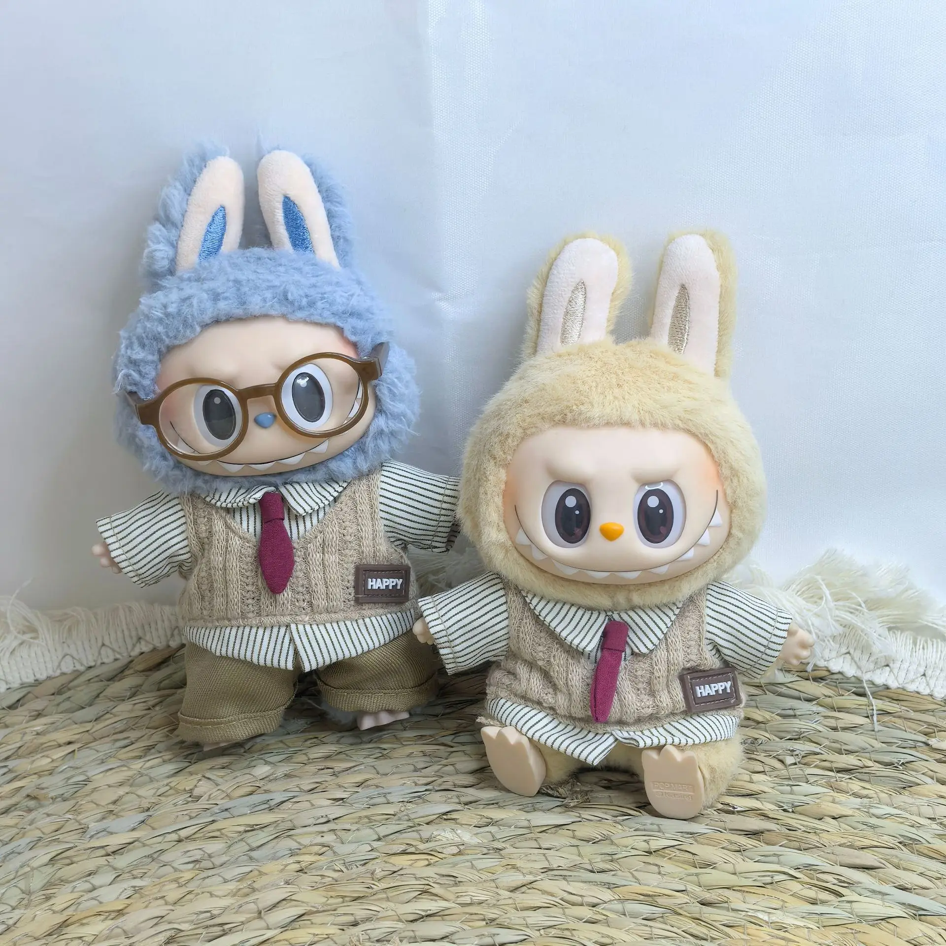 

15cm/17cm LABUBU Doll Clothes: Sitting Party Gen 1-3 Fake Two-Piece Striped Shirt with Red Bow Tie – Stylish Attire