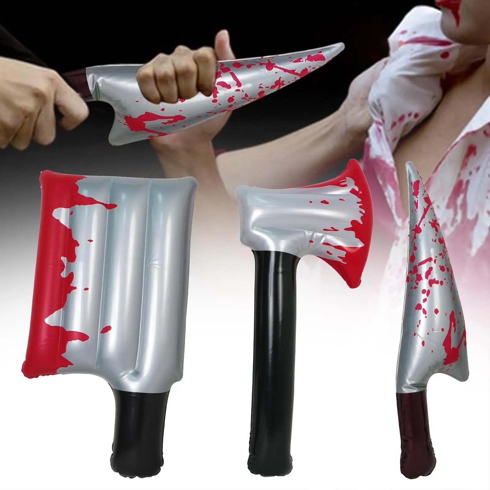 Inflatable Halloween Knife Prop Interactive Toy Classic Fake Horror Prank Prop