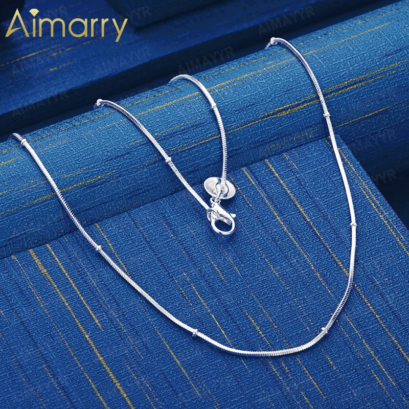 925 Sterling Silver Interval Bead Snake Bone Necklace 18-24 Inches Women's Party Banquet Engagement Wedding Fashion Jewelry