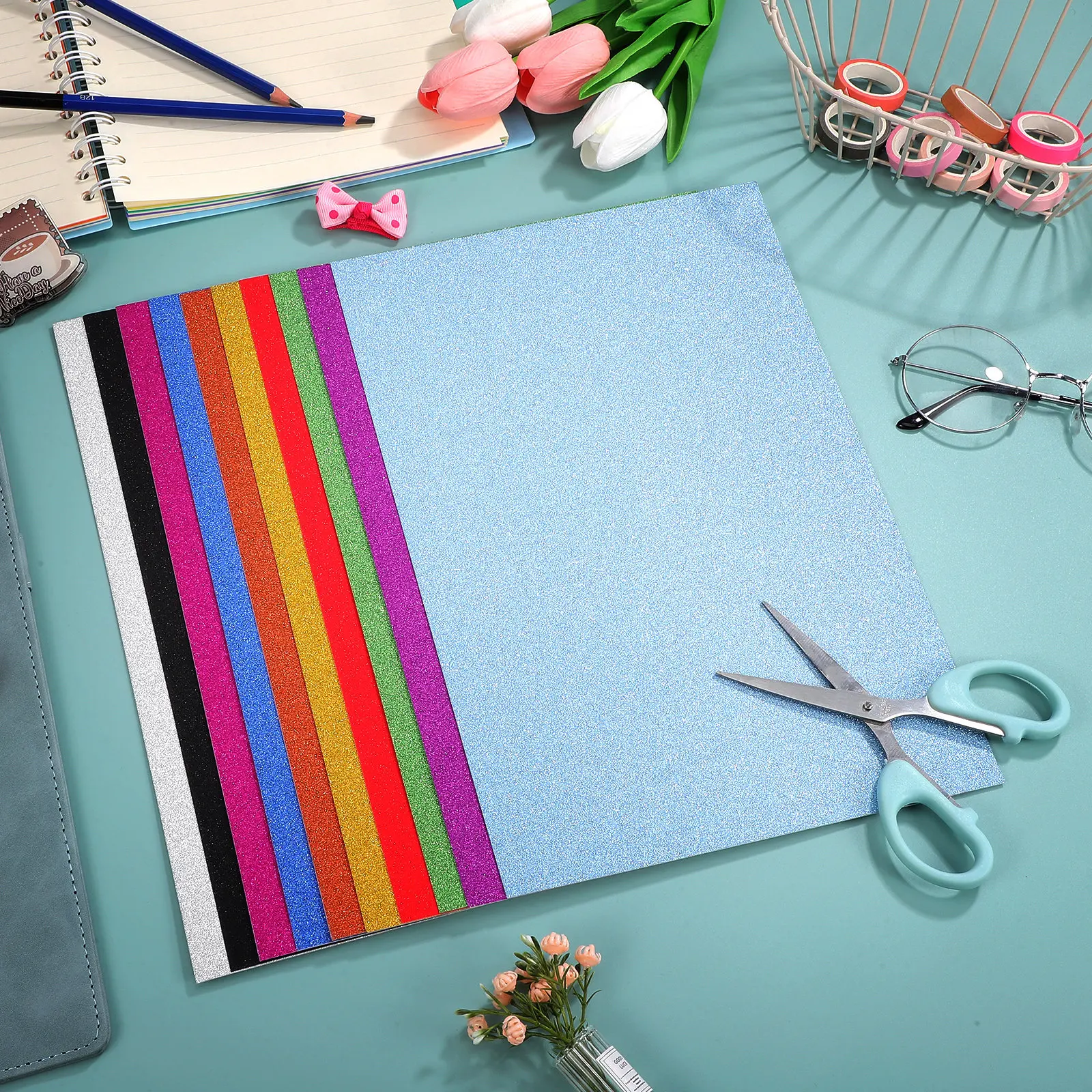 

60 Sheets Glitter Cardstock Paper Assorted Vibrant Colors 250Gsm Moderate Thickness Shiny Glitter Finish for Scrapbooking Card