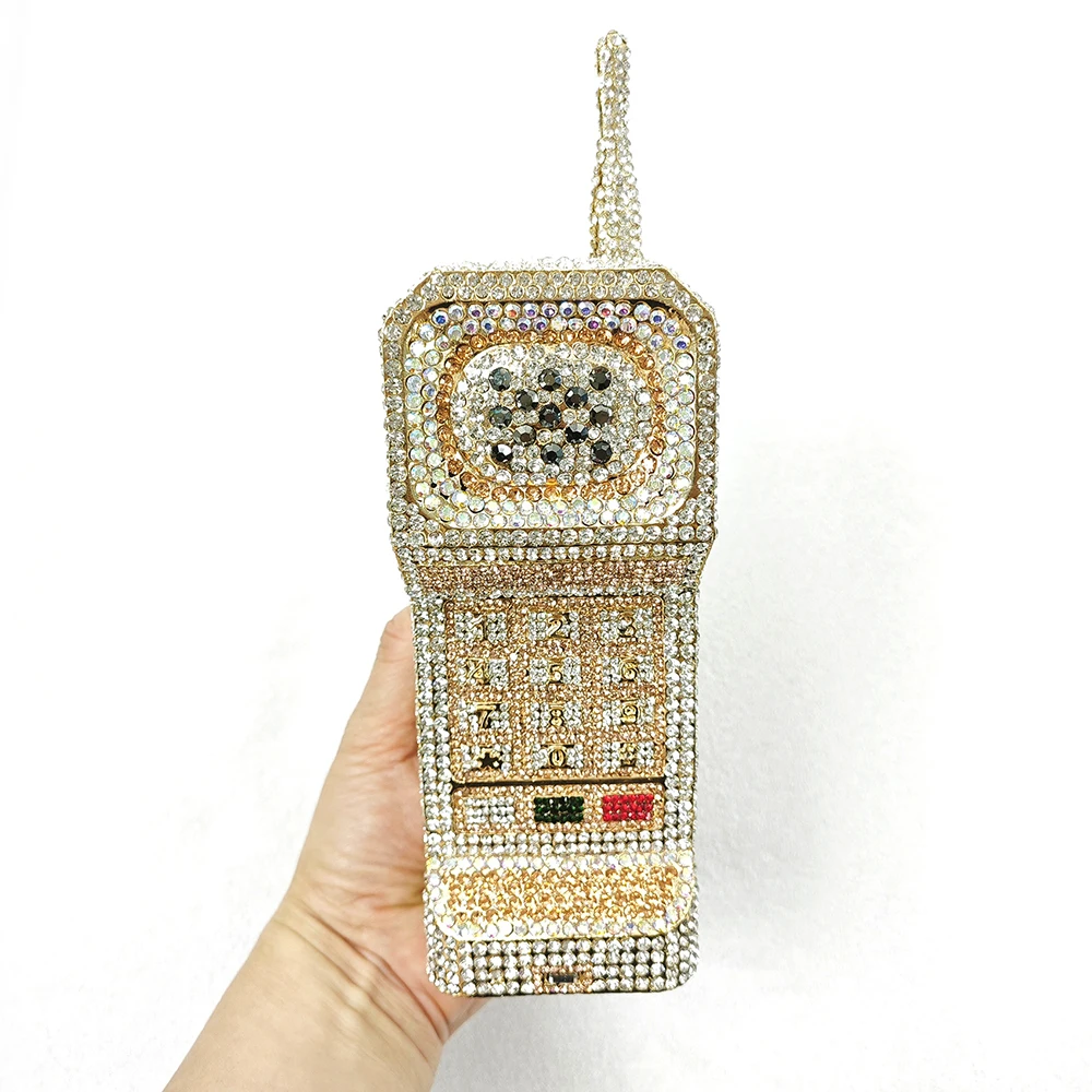 

WHTUOHENG Cellphone Shaped Diamond Evening Bag Purse Luxury Rhinestone Wedding Clutch Lady Crystal Bridal Handbag Party Bag