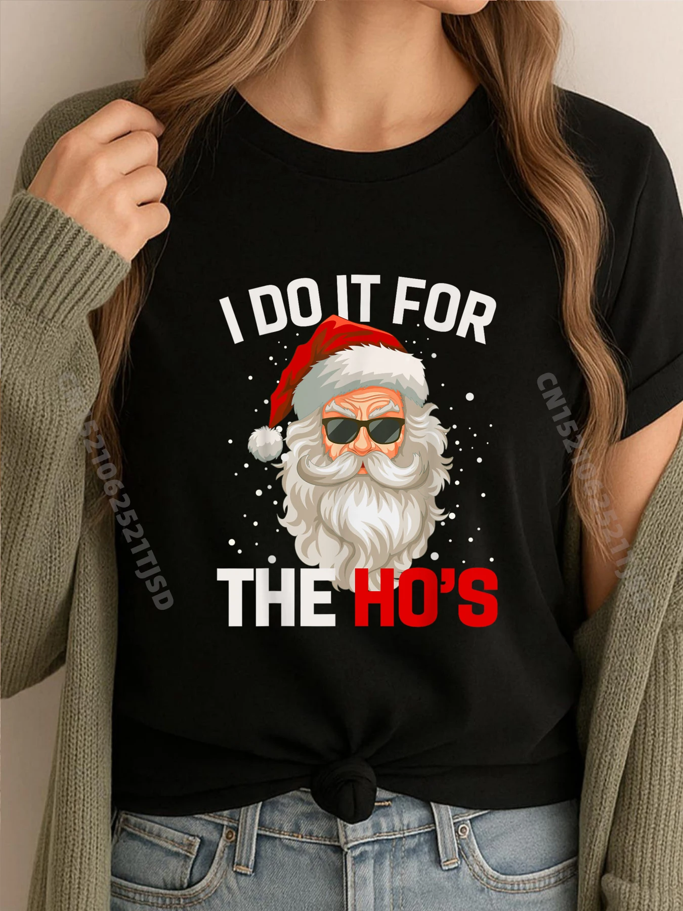 

I Do It For The Hos Необычная рождественская мужская одежда с лицом Санта-Клауса 2025 Рубашки на день рождения