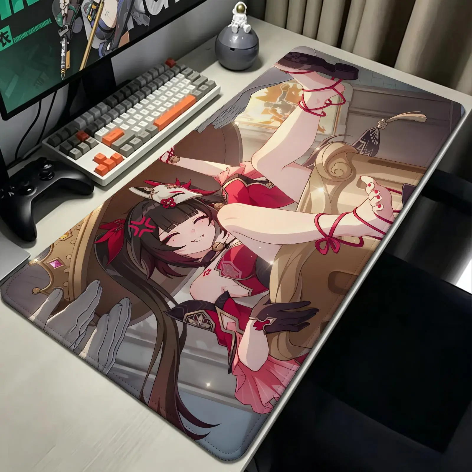 XXL Anime E‑Sports Mousepad, Stitched Wearproof Edges, Smooth Non‑Slip Mat for Desktop & Laptop Games Honkai Star Rail Sparkle