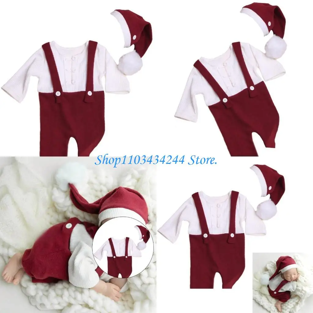 

Baby Christmas Photography Outfit Cotton Romper with Hat Set Santa Costume