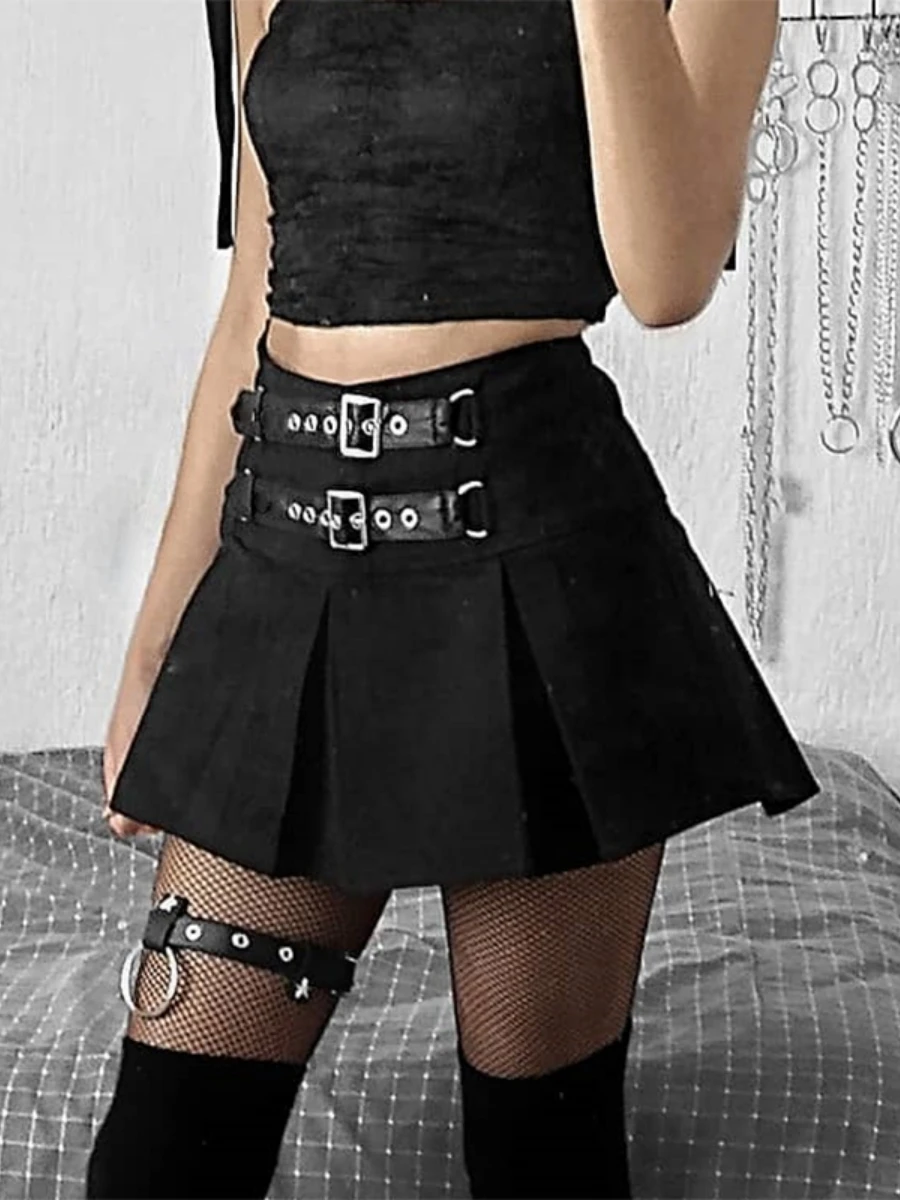 

k Sle Patchwork High Waist A-Line Skirt Women's Pleated Skirt with Bule Polyester Fiber ort Skirt