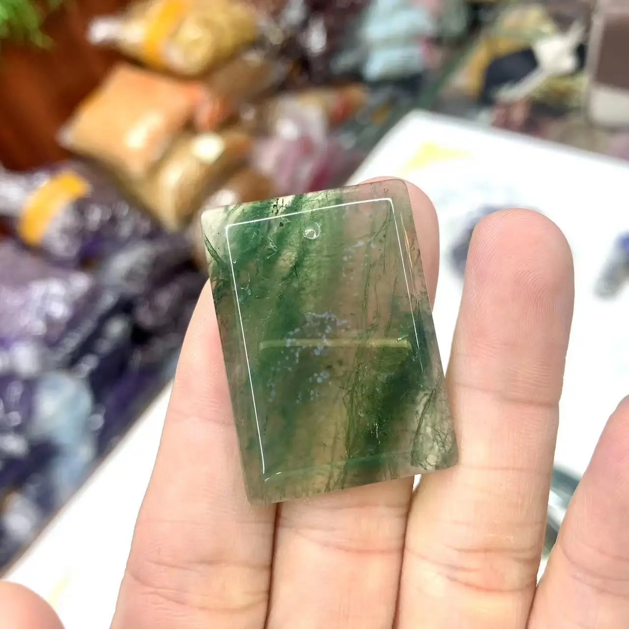 Rectangle Shape Moss Agate Stone Natural Gemstone Jewelry Pendant Free Necklace For Women For Gift Wholesale !
