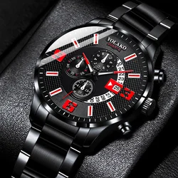 Stylish Black Stainless Steel Quartz Watch With Calendar Function - Perfect For Business - Includes Gift Box