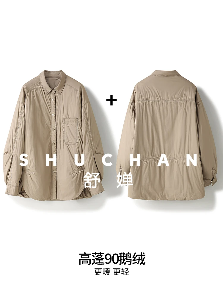 90 White Goose Down Loose Short Commuter Simple Shirt Down Jacket Women's Light and Warm Jacket Women