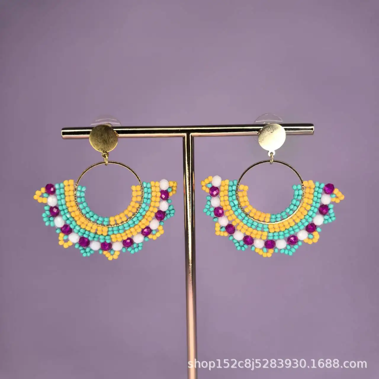 

Серьги из рисовых бусин Круглый сектор Богемия Кристалл Ручное плетение Сплав Цветы Креатив Женская мода Простые серьги из бисера