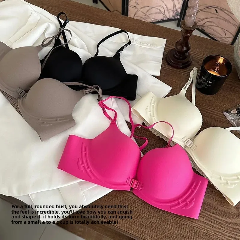 2026 Front Closure Backless Wire Free Bra Set Small Bust Gathering Anti Sag Uplifting Comfort Lingerie for Women