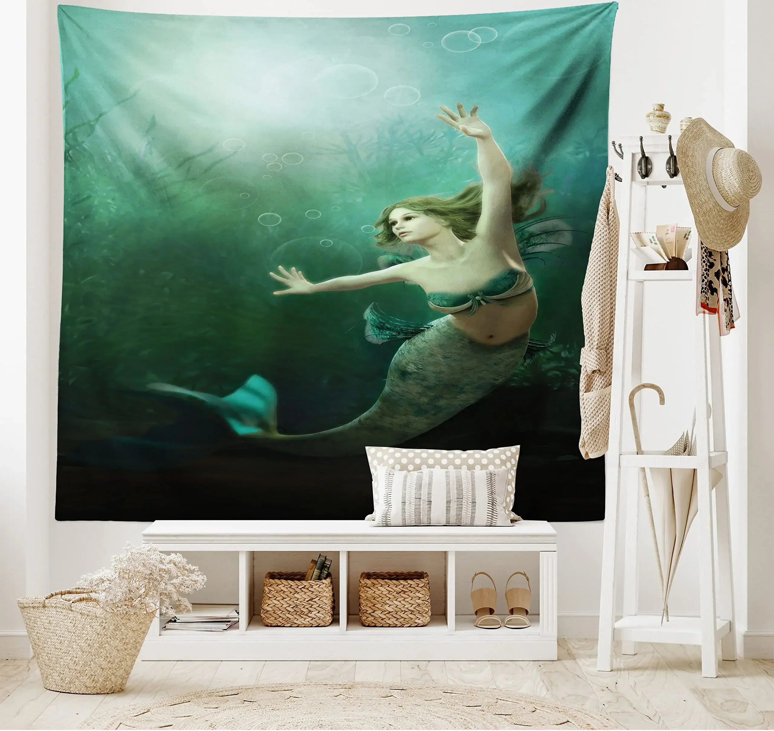 Mermaid Tapestry Sea Underwater Girl Fish Nature Ocean  Animals Marine Life Tapestry Wall Hanging for Bedroom Living Room Dorm