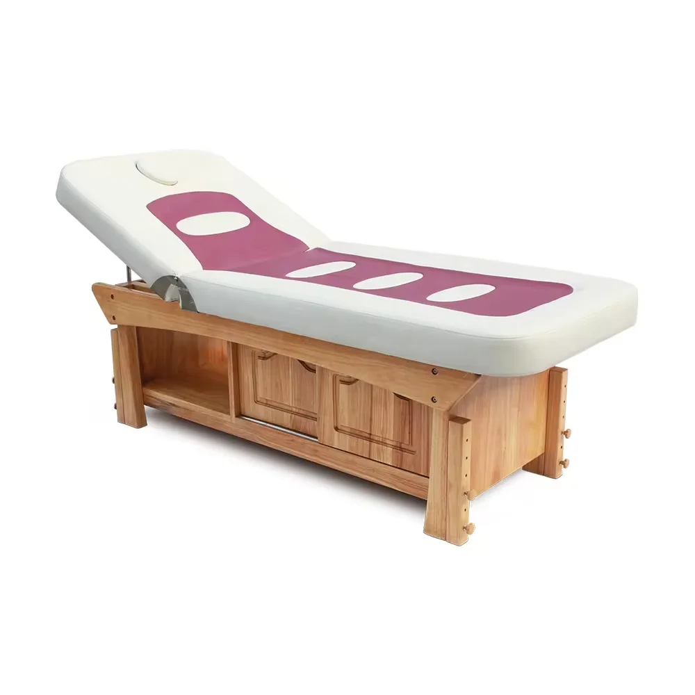 Cheap massage bed beauty salon Cosmetic Eyelash Facial Treatment Table Solid Wood Thai Massage Bed