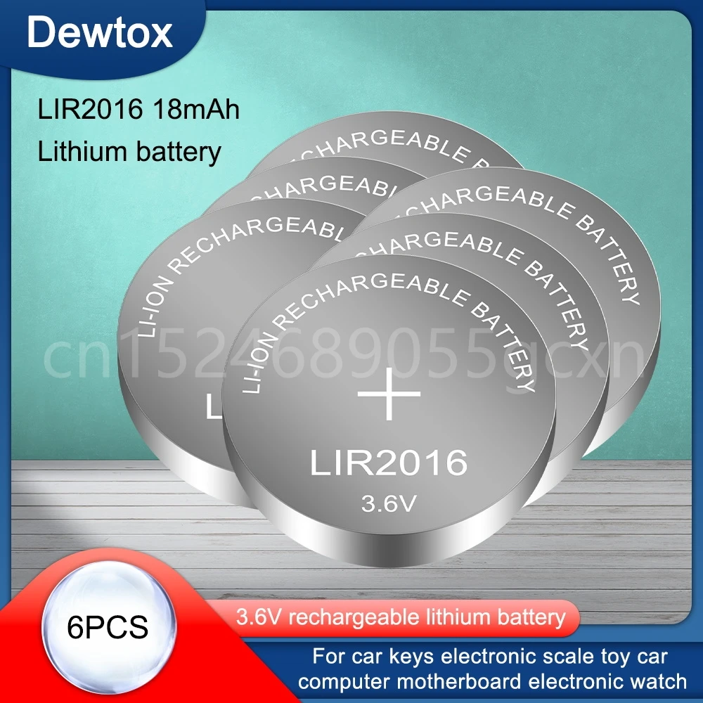 6PCS Li-Ion Rechargeable Button Cell LIR2016 Recharged 500 Times Replace for Car Keys CR2016 Battery 3.6V Batteries