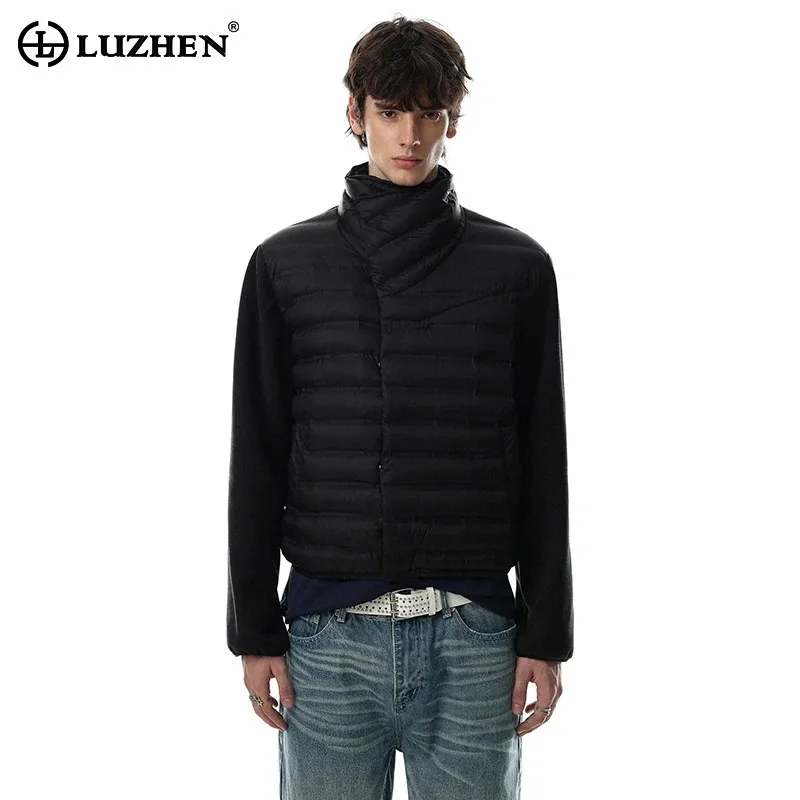LUZHEN 2026 New Trendy Original Cross Stand Neck Splicing Sleeve Padded Coat Men's Stylish Solid Color Warm Casual Parka JY9252