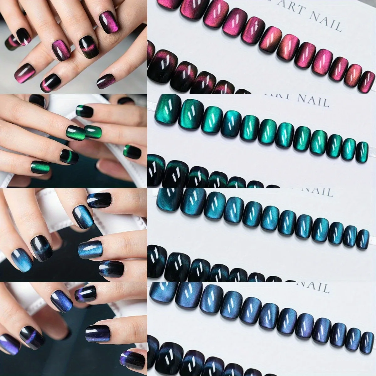 

96Pcs Square Press-Glass bead cat eye wearable nail art nail piece removable Nail Art Kit- suitable for daily party work reusabl