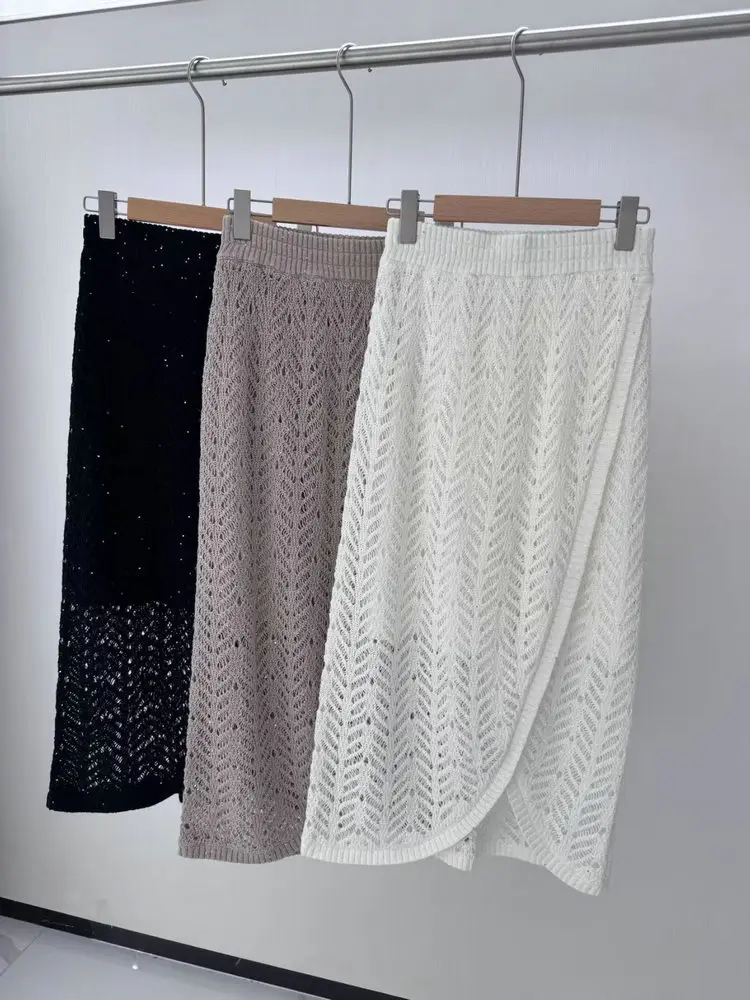 25 بدلة نسائية جديدة من الكتان المجوف تناسب جميع الأعمار مع فستان متوسط الطول مكون من قطعتين